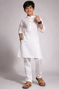 Boy wearing comfortable white kurta pajama set for festive occasion
