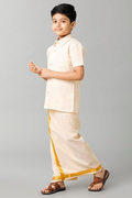 Little boy wearing comfortable festive dhoti kurta set back angle